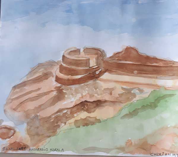 Sketch of bekal fort in kasaragod district kerala state india