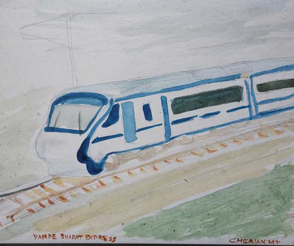 Sketch vande bharat express train india cherian m t